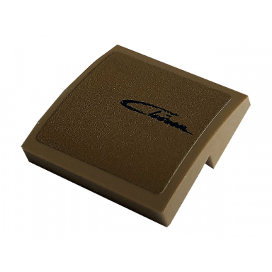 dark tan slope curved 2 x 2 x 2 3 with dark blue script chiron pattern sticker - set 42083