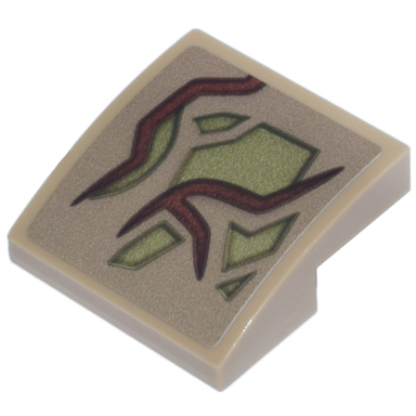dark tan slope curved 2 x 2 x 2 3 with reddish brown vines and olive green patches pattern sticker - set 76297