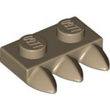 dark tan plate modified 1 x 2 with 3 teeth