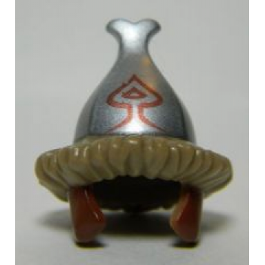 dark tan minifigure headgear helmet with 2 reddish brown side flaps brim and silver top with spade pattern