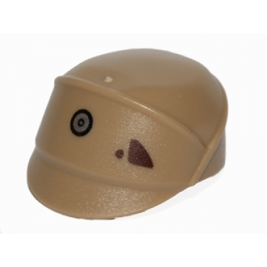 dark tan minifigure headgear cap sw imperial officer with silver and black code disk and dark brown stains pattern