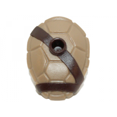 dark tan minifigure turtle shell with stud with molded dark brown horizontal and diagonal belts pattern
