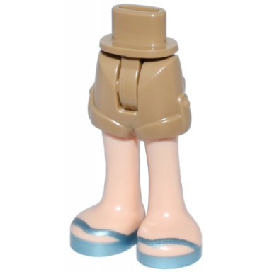dark tan mini doll hips and shorts with molded light nougat legs and printed metallic light blue sandals with v-shaped straps pattern - thin hinge