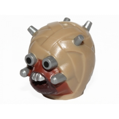 dark tan minifigure head modified sw tusken raider with flat silver head spikes pattern