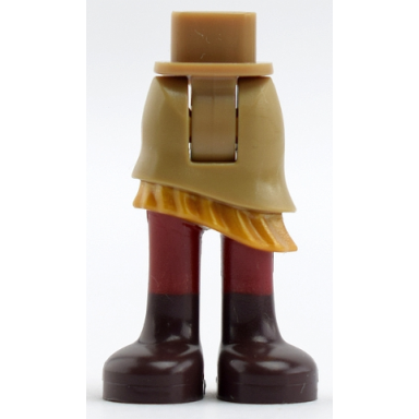 dark tan mini doll hips and asymmetric layered skirt gold ruffle dark red legs pattern - thick hinge