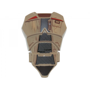 dark tan large figure torso with sw weathered jacket over woven black shirt pattern finn