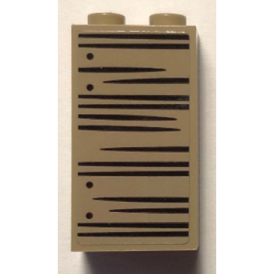 dark tan brick 1 x 2 x 3 with black horizontal wood lines and nails on left side pattern sticker - set 75952
