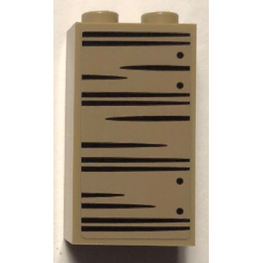 dark tan brick 1 x 2 x 3 with black horizontal wood lines and nails on right side pattern sticker - set 75952