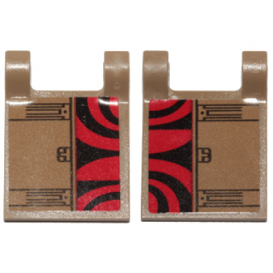 dark tan flag 2 x 2 square with black curved stripes on red background and hull plates pattern on both sides stickers - set 75215