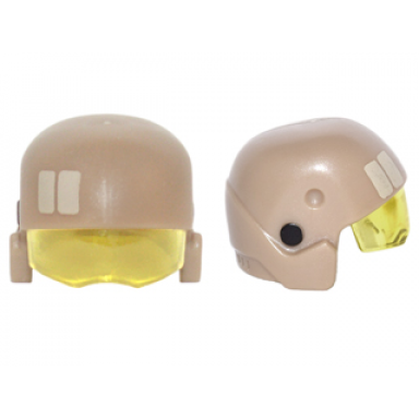 dark tan minifigure headgear helmet sw resistance trooper with molded trans-yellow visor and printed tan rectangles and black circles pattern