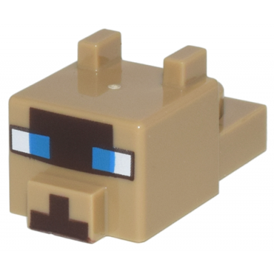 dark tan creature head pixelated with ears nose and face with blue eyes and dark brown nose and face pattern minecraft cat