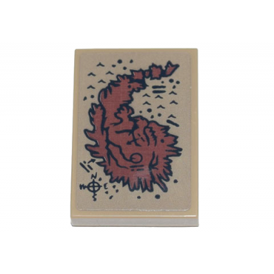 dark tan tile 2 x 3 with map of the dark island with compass rose and markings pattern sticker - set 71741