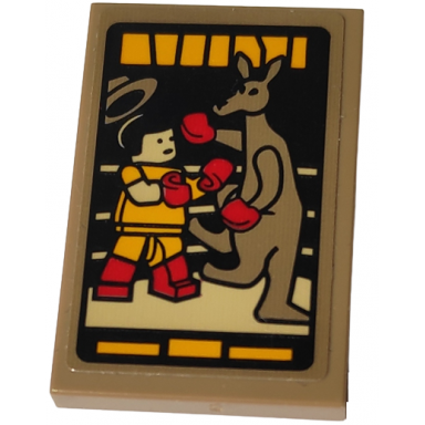 dark tan tile 2 x 3 with poster of minifigure and kangaroo boxing match pattern sticker - set 10292
