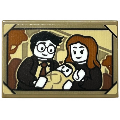 dark tan tile 2 x 3 with james and lily potter with baby harry minifigures portrait dark tan and tan frame pattern sticker - set 76425