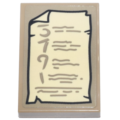 dark tan tile 2 x 3 with tan parchment with dark tan writing and number 3 7 9 and 1 pattern sticker - set 10333