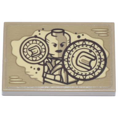dark tan tile 2 x 3 with tan and dark brown ancient one with magic energy mandala shields pattern sticker - set 76218