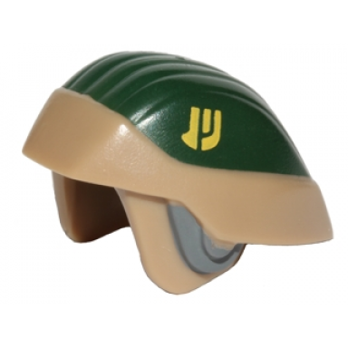 dark tan minifigure headgear helmet sw rebel trooper with dark green top and yellow insignia pattern