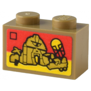 dark tan brick 1 x 2 with lego adventurers set 5988 pharaohs forbidden ruins box art pattern sticker - set 80036