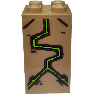 dark tan brick 2 x 2 x 3 with brown and bright green lines pattern sticker - set 9450
