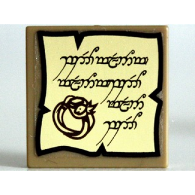 dark tan tile 2 x 2 with ring drawing and elvish text pattern sticker - set 10237
