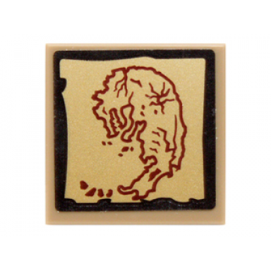 dark tan tile 2 x 2 with dark red dragon shaped island map on gold background with black border pattern sticker - set 70732