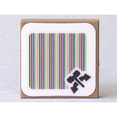 dark tan tile 2 x 2 with super mario scanner code hammer turntable pattern sticker - set 71363