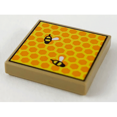 dark tan tile 2 x 2 with beehive frame and 2 bees pattern