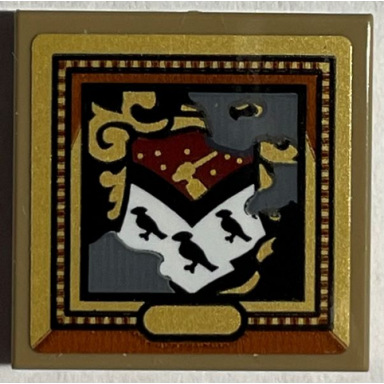 dark tan tile 2 x 2 with picture of gryffindor house crest in gold frame pattern sticker - set 76408