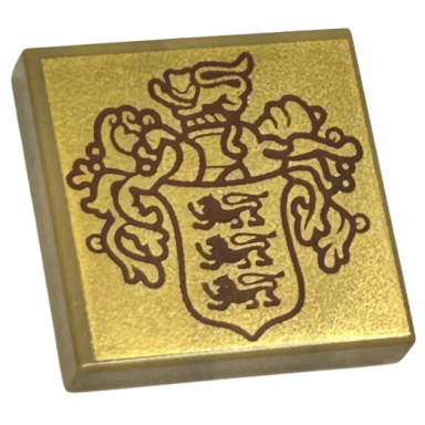 dark tan tile 2 x 2 with reddish brown disney castle crest on gold background pattern