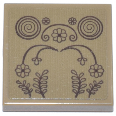 dark tan tile 2 x 2 with reddish brown spirals flowers and leaves pattern sticker - set 21341