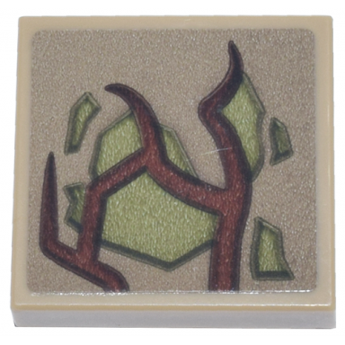dark tan tile 2 x 2 with reddish brown vines and olive green patches pattern sticker - set 76297