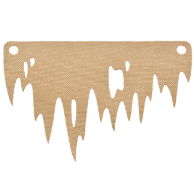 dark tan cloth sail tattered short with 2 round holes and 5 ripped holes