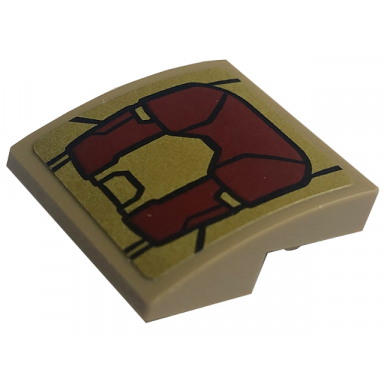 dark tan slope curved 2 x 2 x 2 3 inverted with dark red and gold armor plates pattern sticker - set 76203