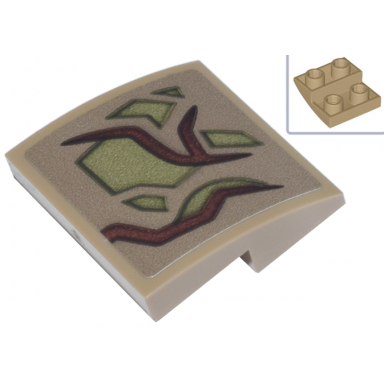 dark tan slope curved 2 x 2 x 2 3 inverted with reddish brown vines and olive green patches pattern sticker - set 76297