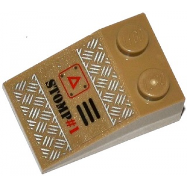 dark tan slope 33 3 x 2 with tread plates grille red triangle and stomp 1 pattern model left side sticker - set 70161