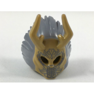 dark tan minifigure headgear mask ornate with antelope horns dark bluish gray lion mane and tribal markings pattern