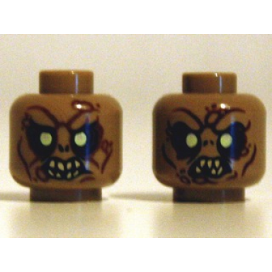 dark tan minifigure head dual sided lotr goblin light yellow eyes 8 teeth 7 teeth pattern