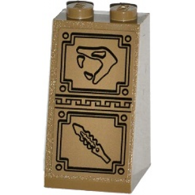 dark tan slope 75 2 x 2 x 3 - solid studs with snake head looking left and serrated blade sword bas-relief sculpture pattern sticker - set 70748