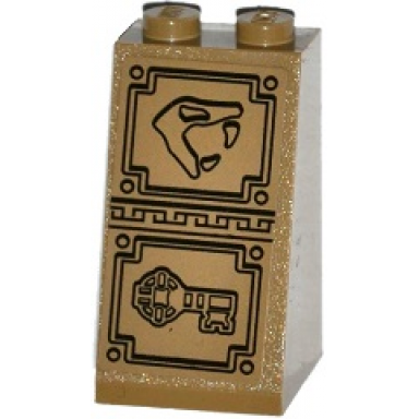 dark tan slope 75 2 x 2 x 3 - solid studs with snake head looking right and key bas-relief sculpture pattern sticker - set 70748