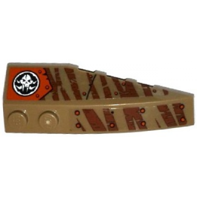 dark tan wedge 6 x 2 left with tiger stripes alien skull metal plates and rivets pattern stickers - set 70143
