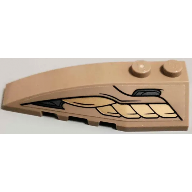 dark tan wedge 6 x 2 left with gold and dark bluish gray armor plates with black outlines pattern sticker - set 76237