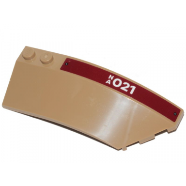 dark tan wedge 8 x 3 x 2 open right with white na021 on dark red stripe pattern sticker - set 76208