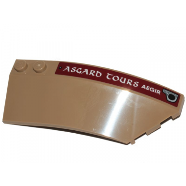 dark tan wedge 8 x 3 x 2 open right with white aegir asgard tours on dark red stripe pattern sticker - set 76208