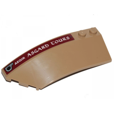 dark tan wedge 8 x 3 x 2 open left with white aegir asgard tours on dark red stripe pattern sticker - set 76208
