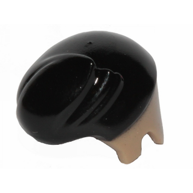dark tan minifigure hair short with lock sticking up and black top pattern