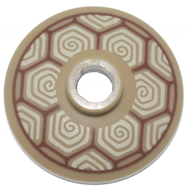 dark tan dish 2 x 2 inverted radar with turtle shell with reddish brown hexagons and tan spirals pattern