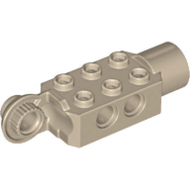 dark tan technic brick modified 2 x 3 with pin holes rotation joint ball half vertical and rotation joint socket