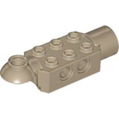 dark tan technic brick modified 2 x 3 with pin holes rotation joint ball half horizontal and rotation joint socket