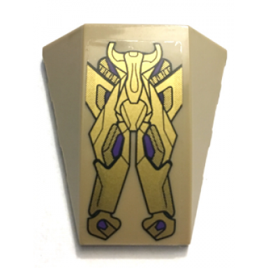 dark tan wedge 4 x 4 triple curved no studs with gold armor plates with dark purple highlights pattern sticker - set 6865