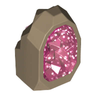 dark tan rock 1 x 1 geode with molded glitter trans-dark pink crystals pattern